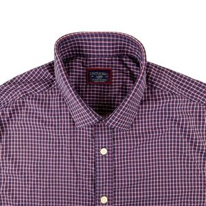 UNTUCKit Mens Large Slim Fit Performance Grid Shirt Navy Red Nylon Stretch L/S